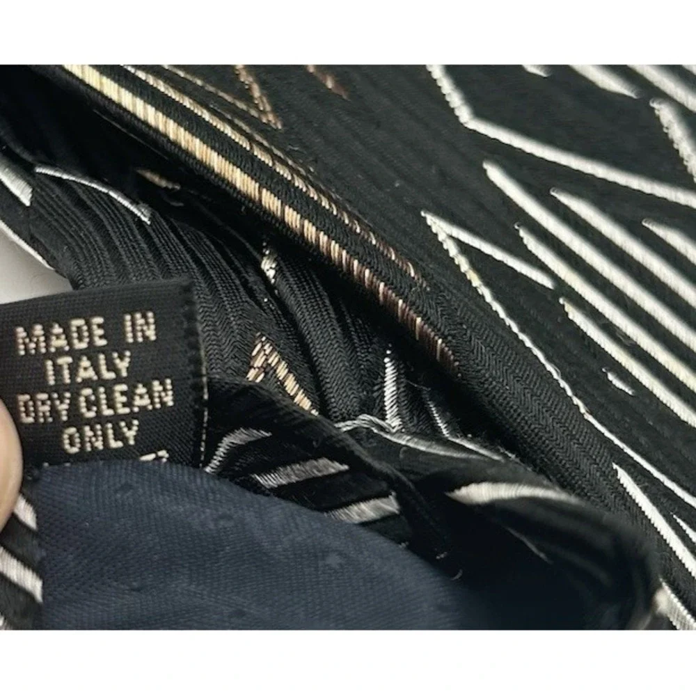 Louis Dell'Olio Made in‎ Italy Silk Men's Neck Tie Black Geometric 3.75W 60 L